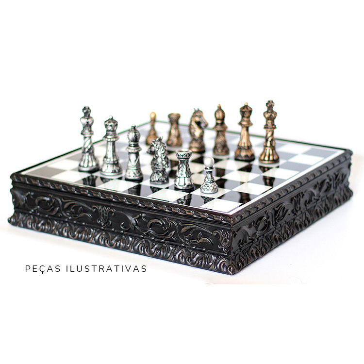 Tabuleiro xadrez plano marchetado madeira nobre 46x46cm karin grace